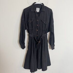 Omo Norma Kamali washed denim belted button down dress